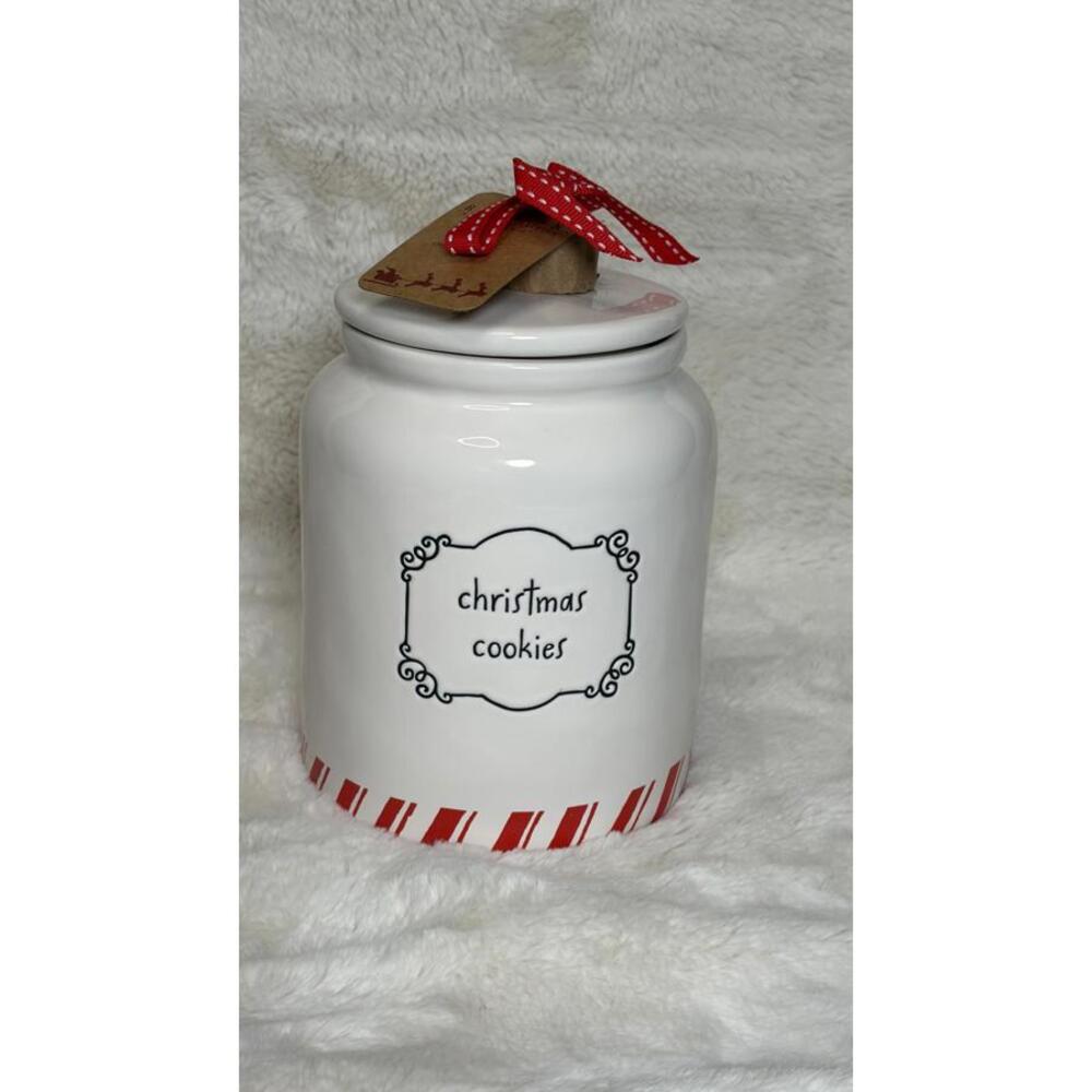 Rae Dunn Christmas Cookie Jar Canister with Lid – Holiday Peppermint Stripe